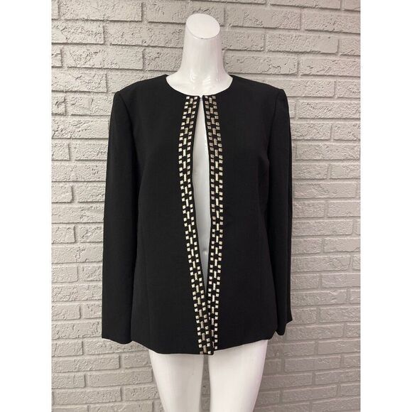 Tahari Arthur S Levine Women Sliver Embroidered Detail Black Blazer Size 10 - Picture 1 of 8